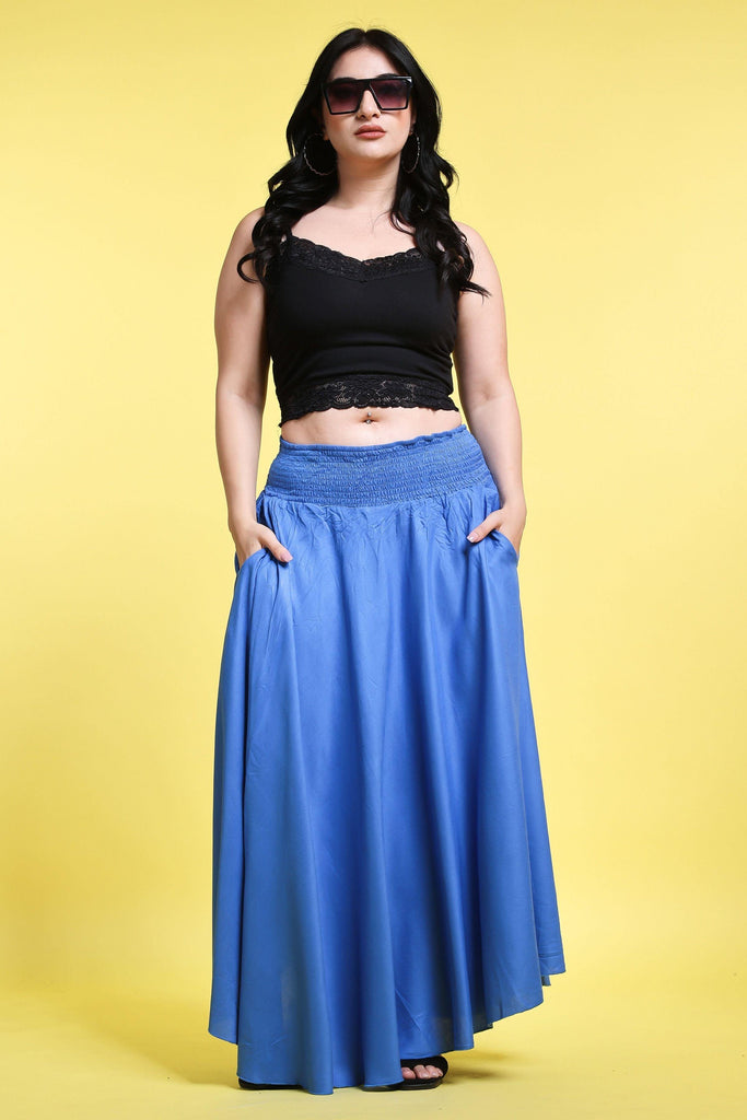 Model wearing Rayon Maxi Skirt with Pattern type: Solid-5