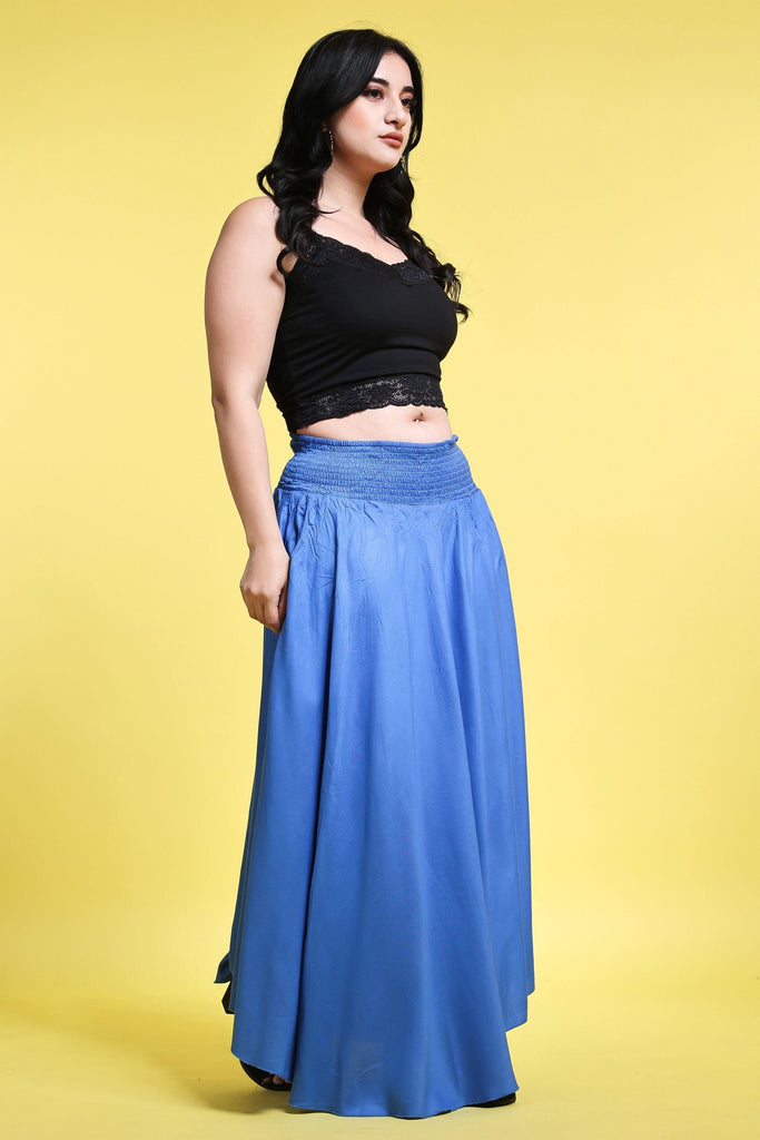 Model wearing Rayon Maxi Skirt with Pattern type: Solid-6