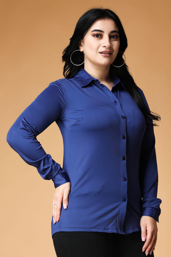 Model wearing Poly Lycra Shirt with Pattern type: Solid-5