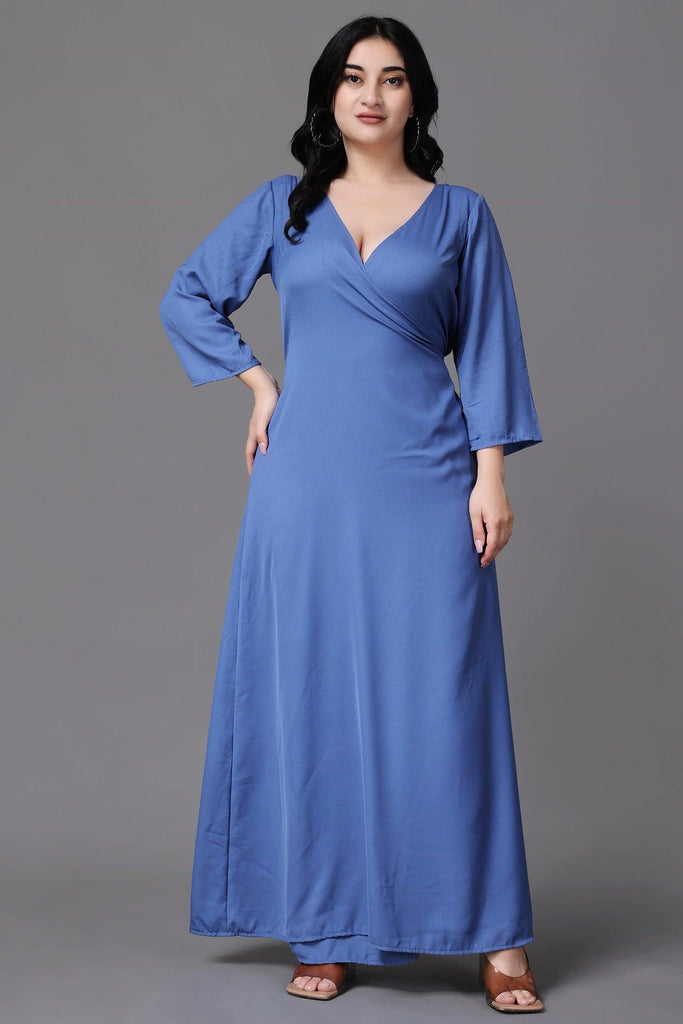 Model wearing Poly Crepe Maxi Dress with Pattern type: Solid-2