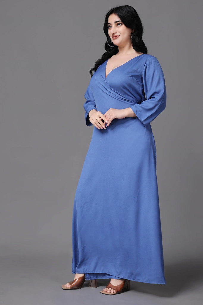 Model wearing Poly Crepe Maxi Dress with Pattern type: Solid-3