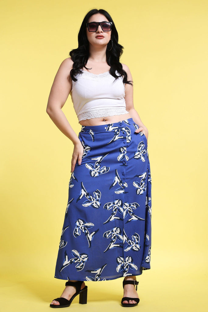Model wearing Rayon Maxi Skirt with Pattern type: Sparrow-6