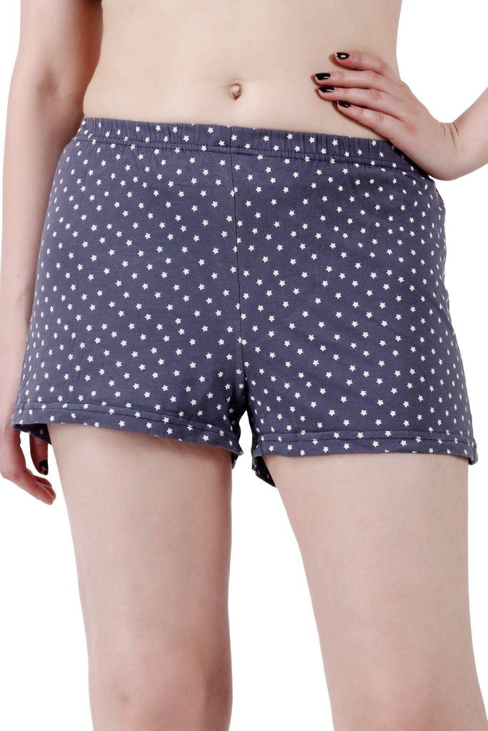 Model wearing Cotton Lycra Shorts with Pattern type: Stars-1