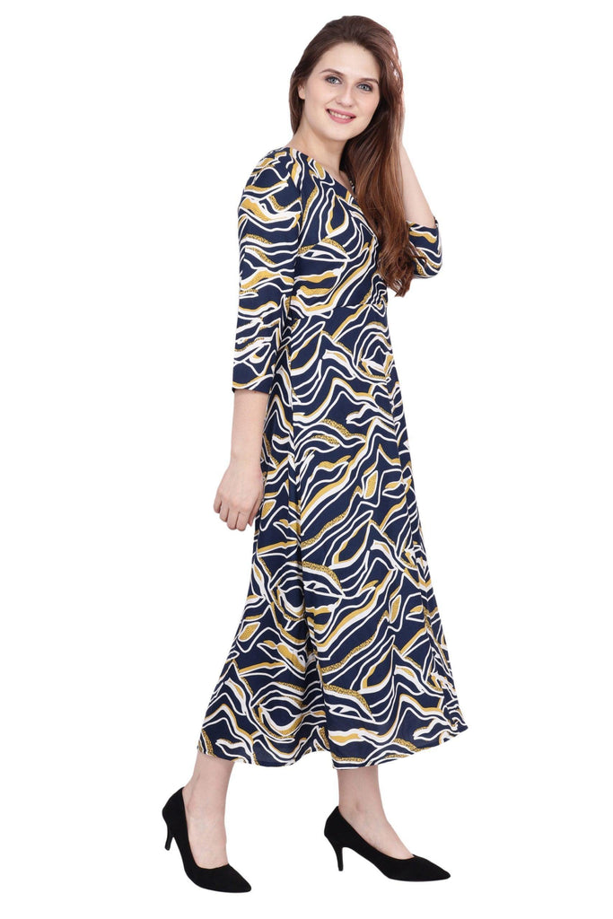 Model wearing Poly Crepe Midi Dress with Pattern type: Whale-4