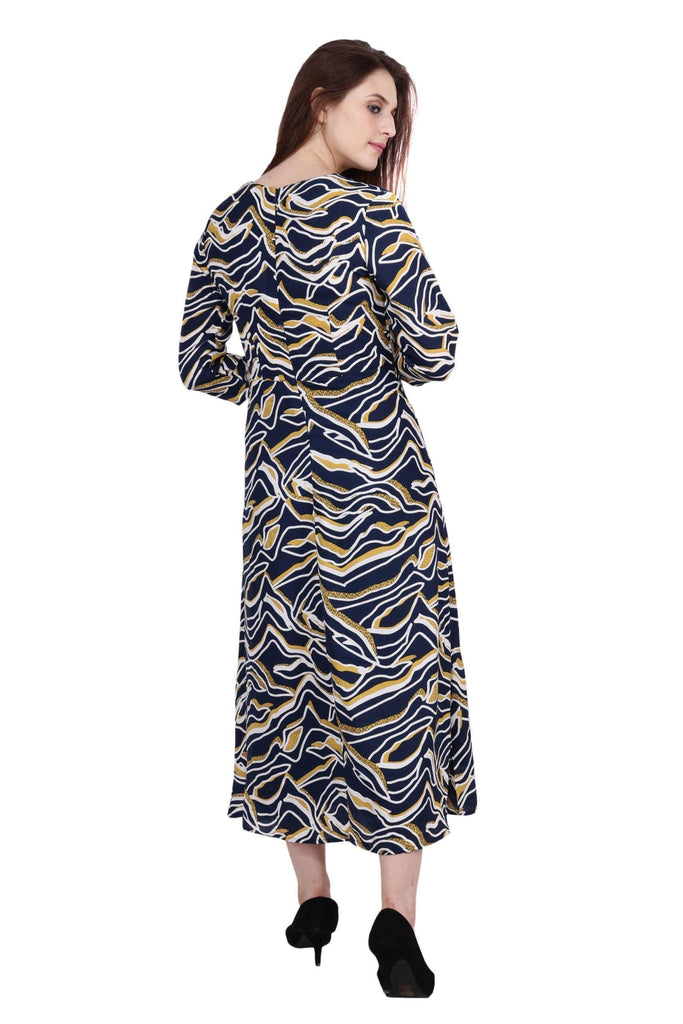 Model wearing Poly Crepe Midi Dress with Pattern type: Whale-5