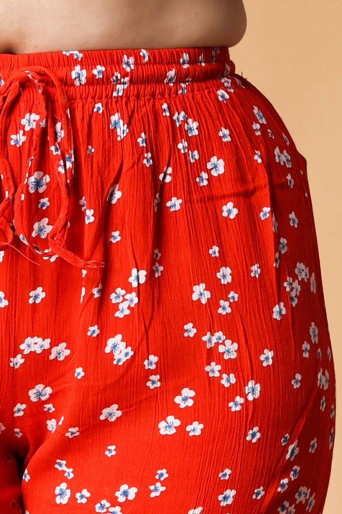 Model wearing Viscose Crepe Pyjamas with Pattern type: Floral-3