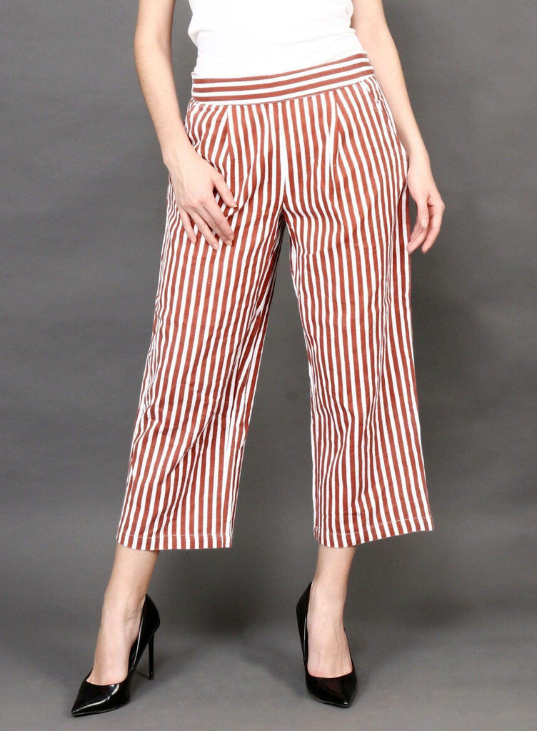 Model wearing Cotton Pant with Pattern type: Striped-1