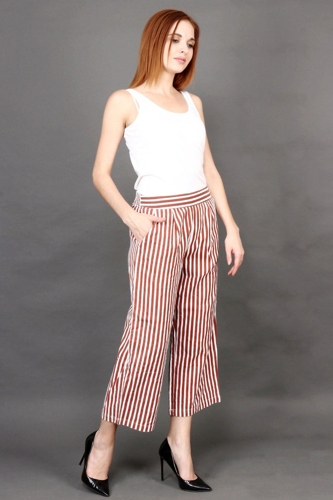 Model wearing Cotton Pant with Pattern type: Striped-2