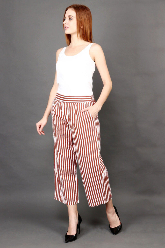 Model wearing Cotton Pant with Pattern type: Striped-4