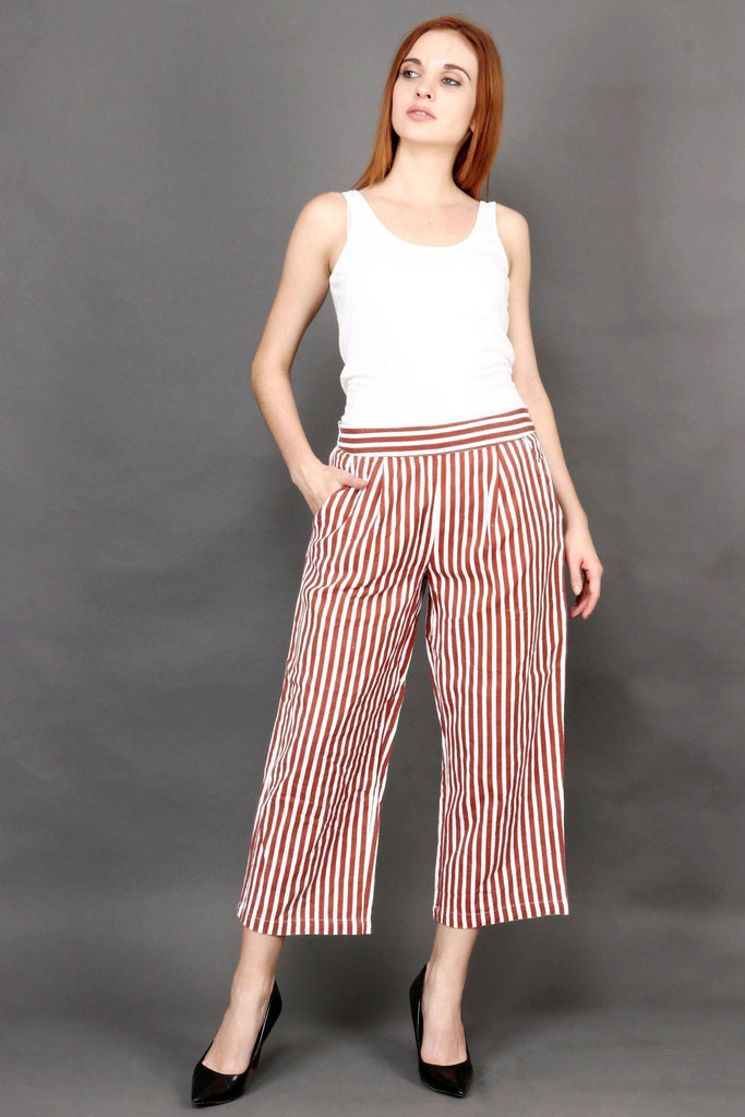 Model wearing Cotton Pant with Pattern type: Striped-5