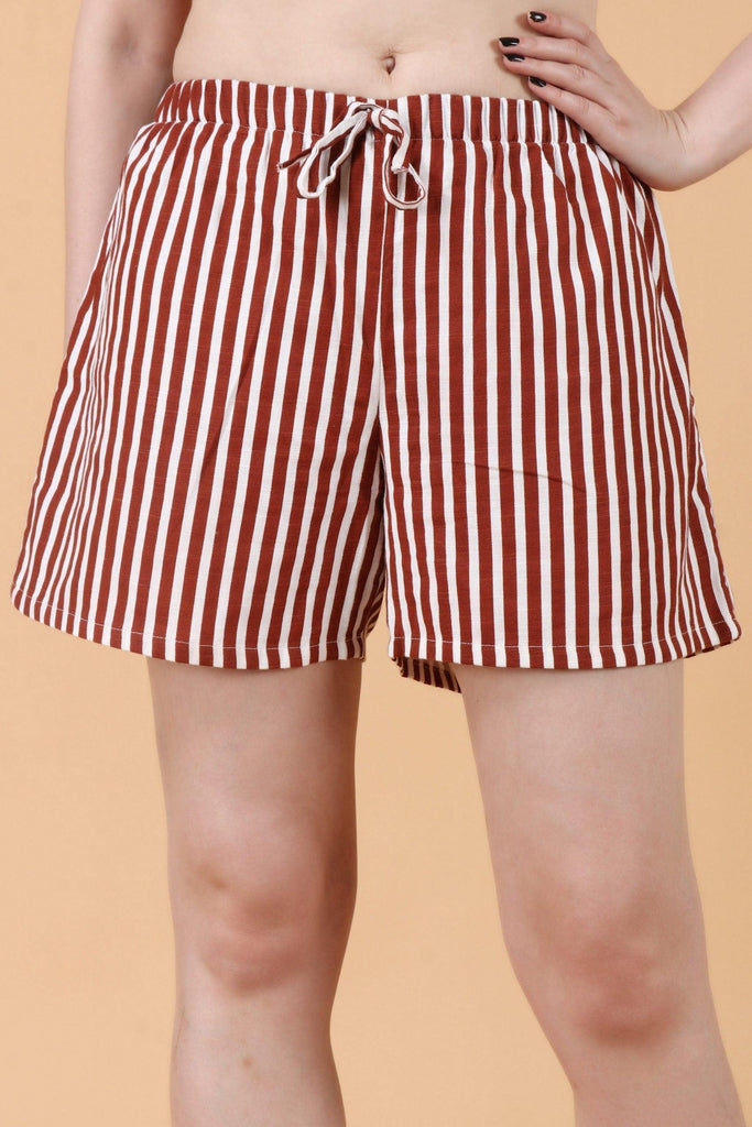 Model wearing Cotton Shorts with Pattern type: Striped-1