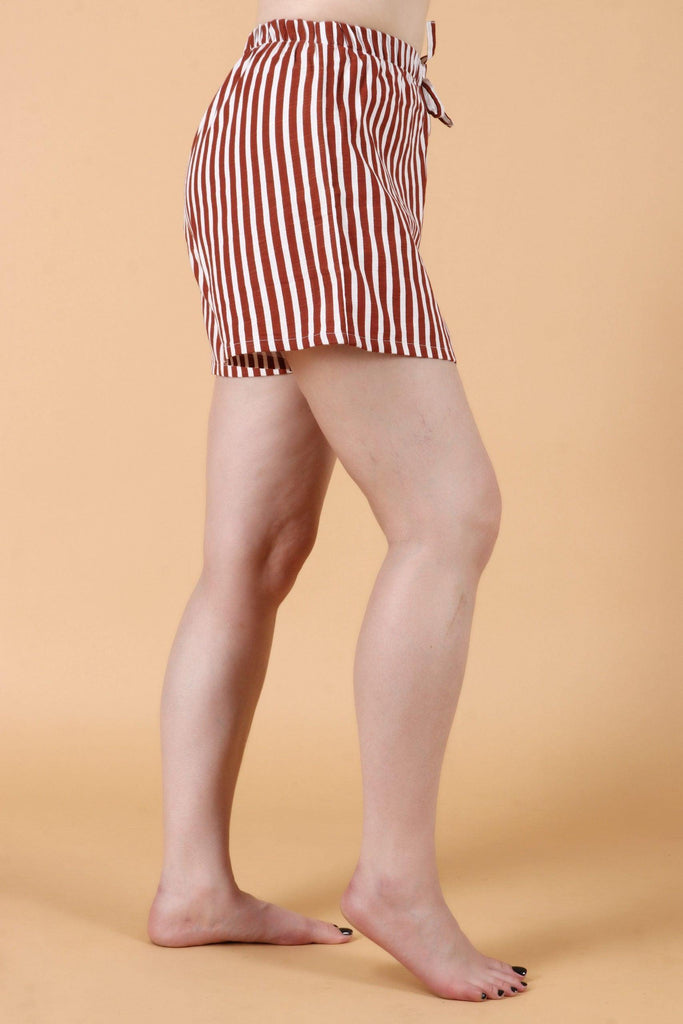 Model wearing Cotton Shorts with Pattern type: Striped-2