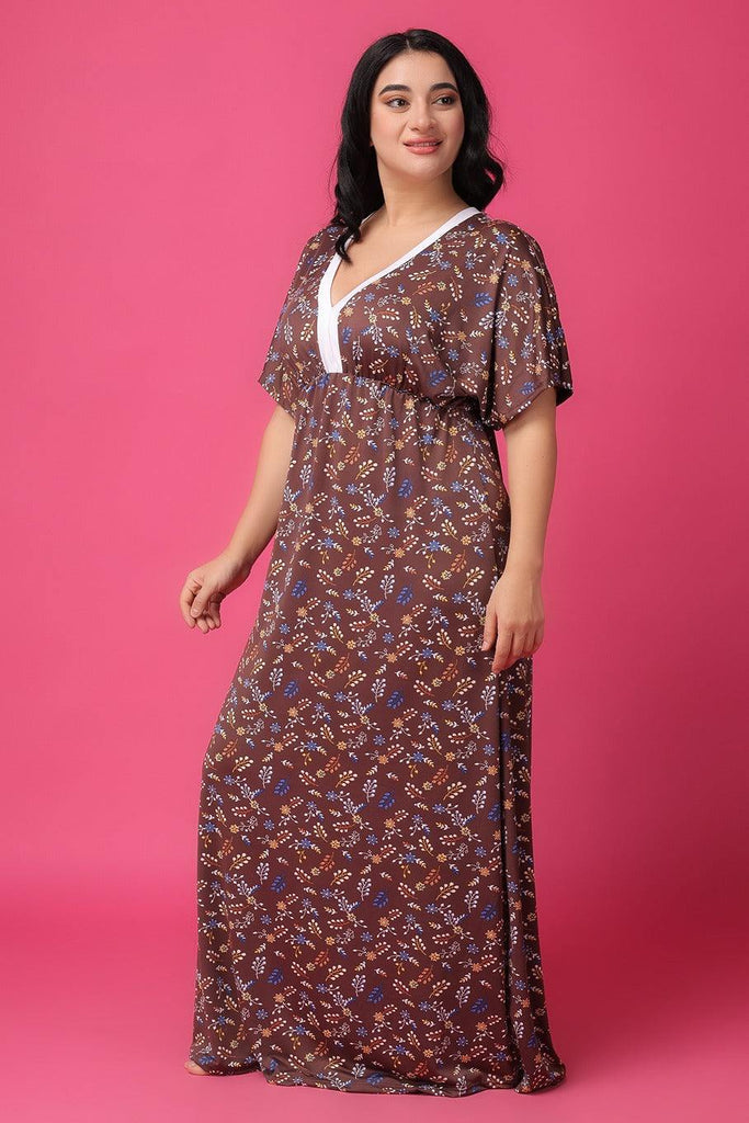 Model wearing Poly Lycra Long Night Dress with Pattern type: Floral-3