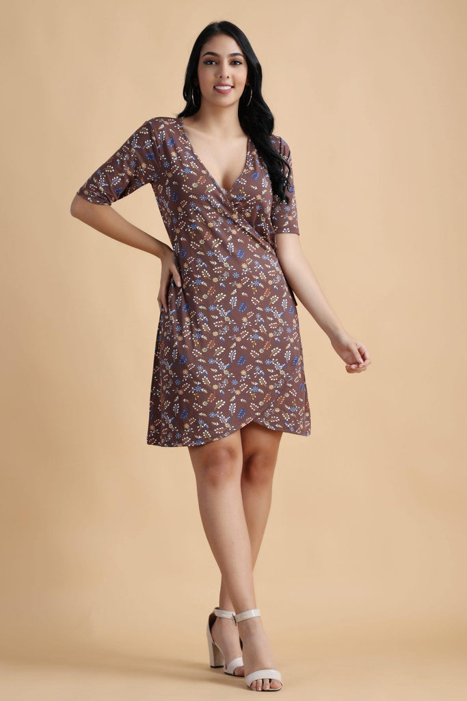 Model wearing Hosiery Mini Dress with Pattern type: Floral-1
