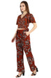 Brown Floral Printed Wrap Around Top with Trousers