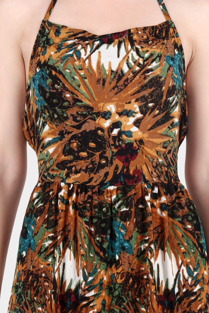 Model wearing Viscose Crepe Maxi Dress with Pattern type: Jungle-6