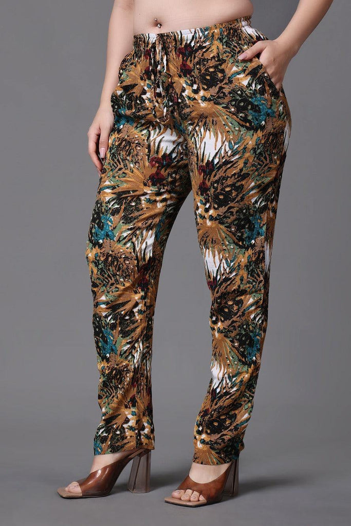 Model wearing Viscose Crepe Pant with Pattern type: Jungle-3