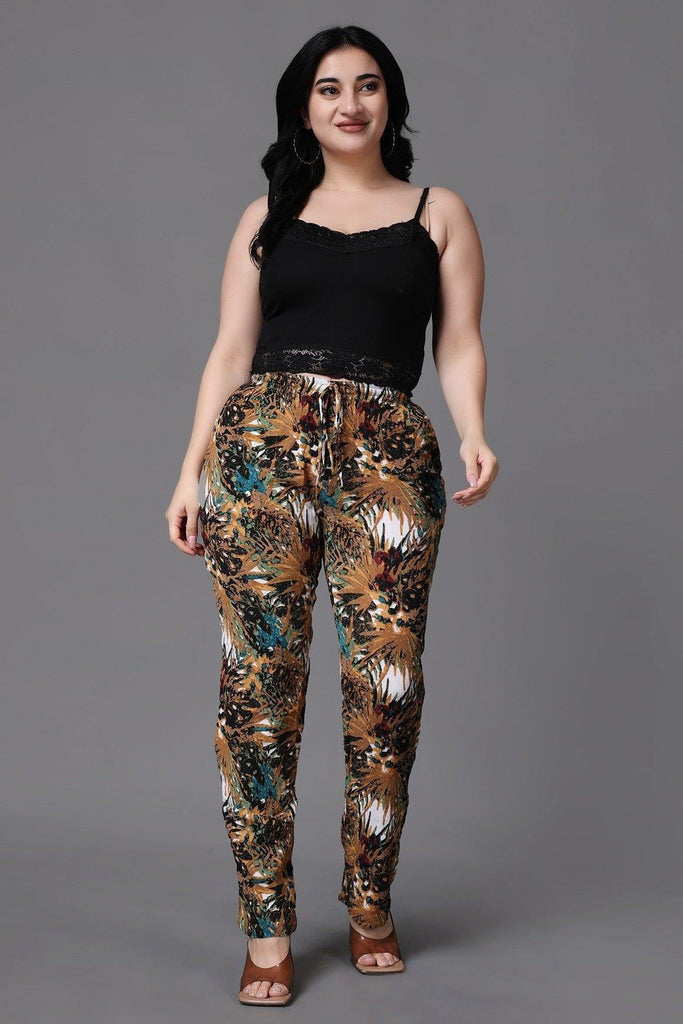 Model wearing Viscose Crepe Pant with Pattern type: Jungle-6