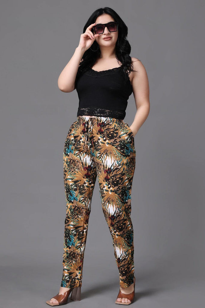 Model wearing Viscose Crepe Pant with Pattern type: Jungle-7