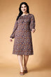 Brown Small Floral Printed Knitted Dress