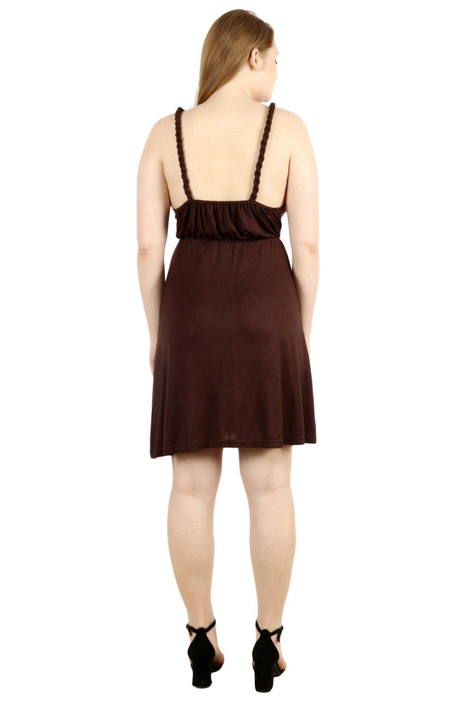 Model wearing Viscose Lycra Mini Dress with Pattern type: Solid-3