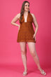 Brown Solid Lace Dress