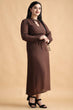 Brown Solid Maxi Dress with Front Tie