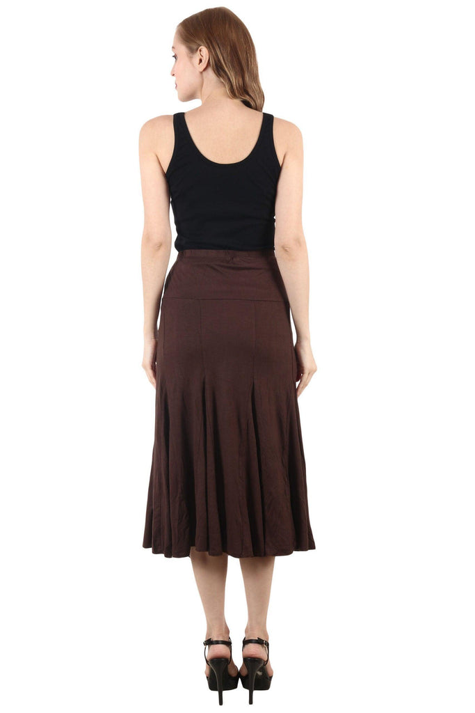 Model wearing Viscose Lycra Midi Skirt with Pattern type: Solid-3