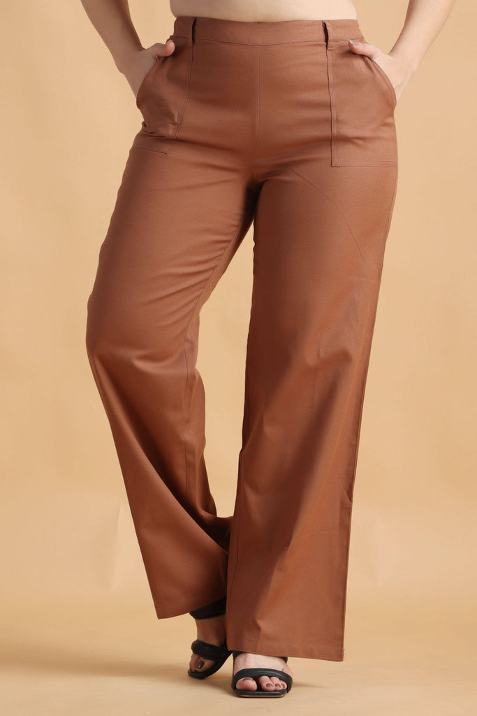 Model wearing Cotton Blended Trouser with Pattern type: Solid-3