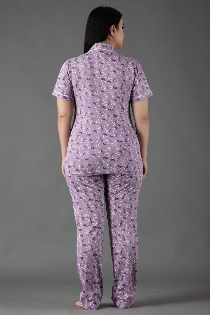 Model wearing Cotton Night Suit Set with Pattern type: Butterfly-2