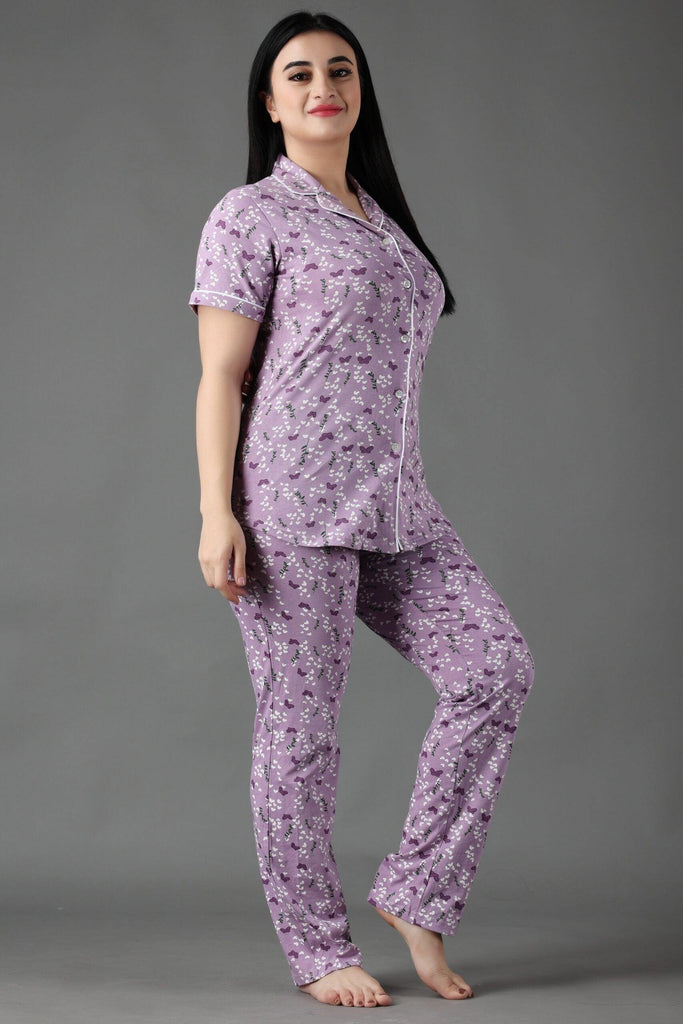 Model wearing Cotton Night Suit Set with Pattern type: Butterfly-5