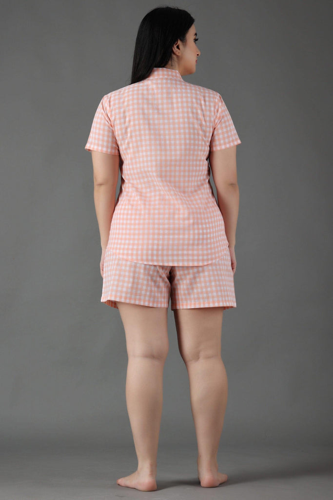 Model wearing Cotton Night Suit Set with Pattern type: Checked-2
