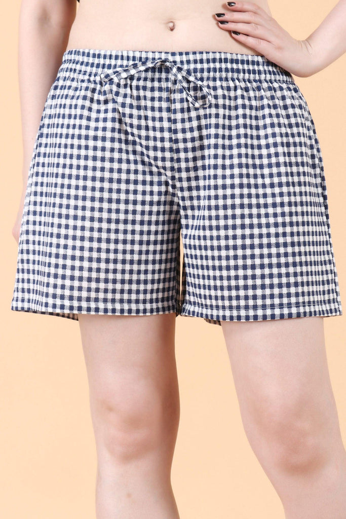 Model wearing Cotton Shorts with Pattern type: Checked-1