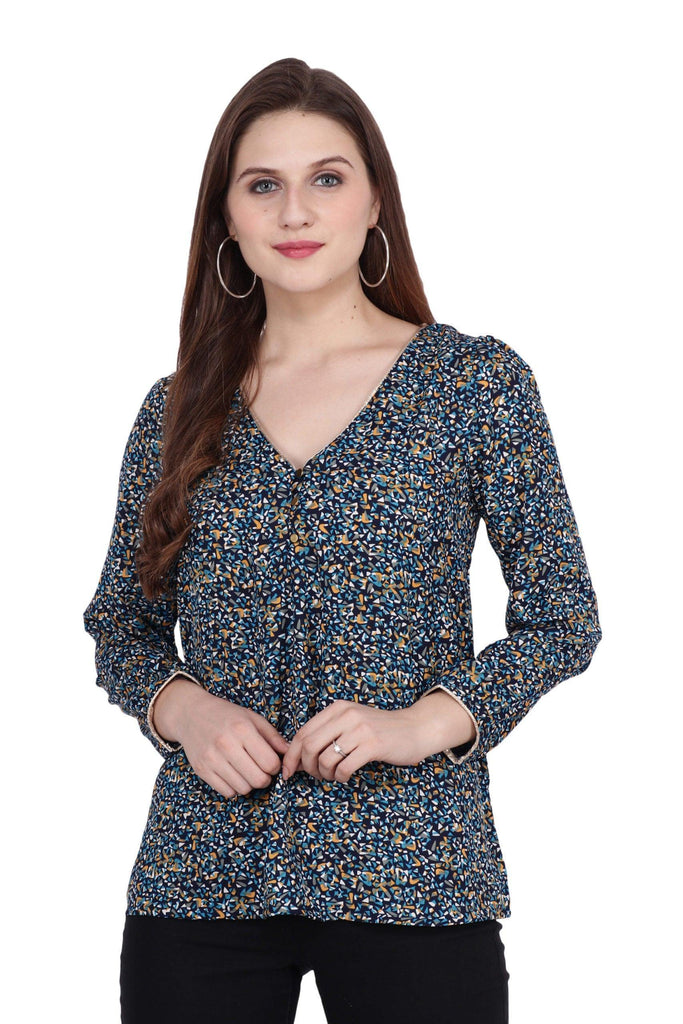 Model wearing Poly Crepe Top with Pattern type: Chips-3