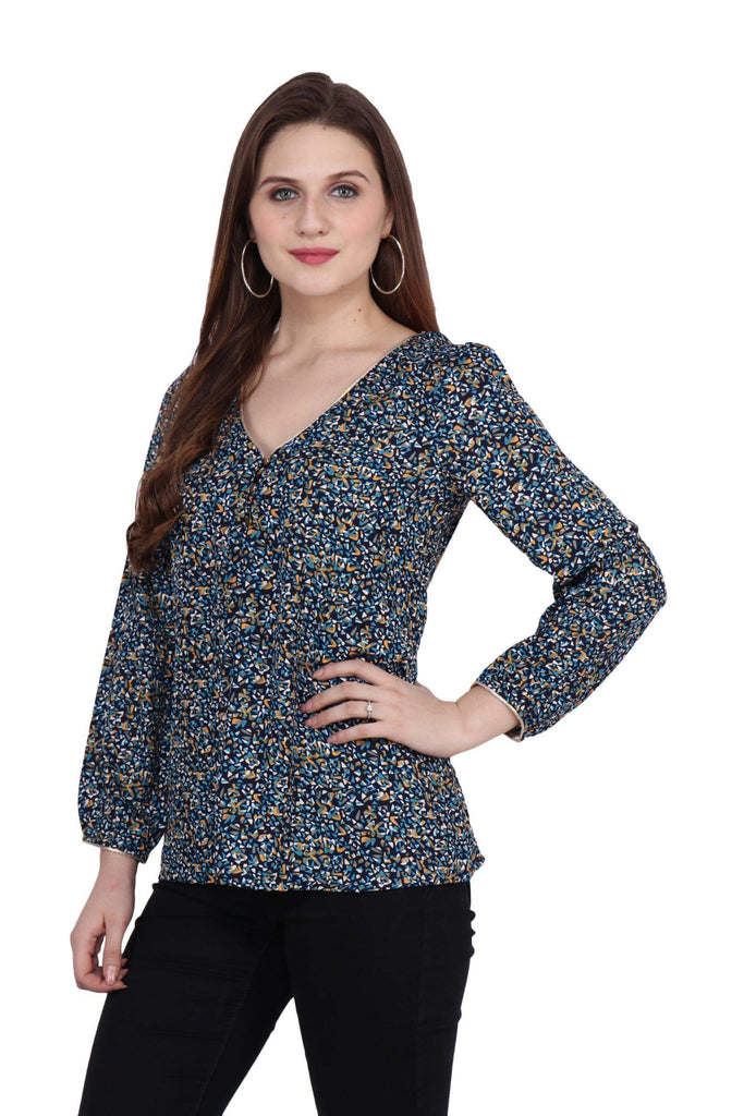 Model wearing Poly Crepe Top with Pattern type: Chips-4
