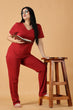Cotton Solid Pyjama Night Suit Set -Dark Red