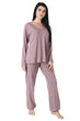 Cotton Solid Pyjama Night Suit Set with Long Sleeves-Lavender