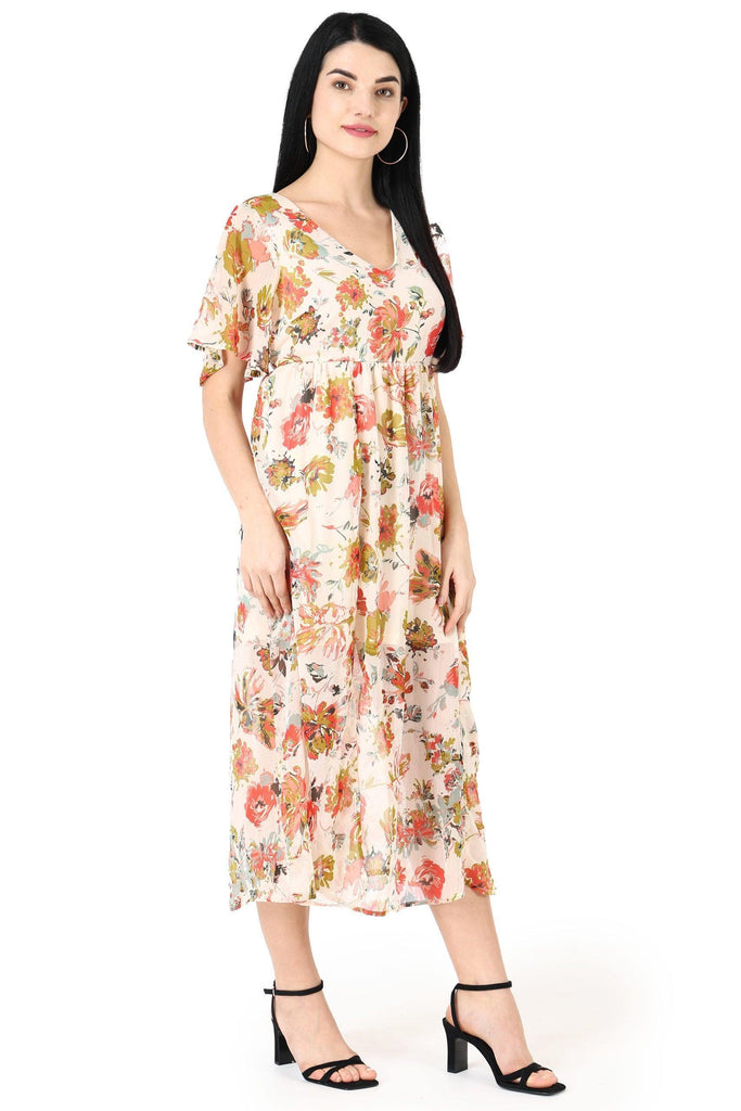 Model wearing Polyster Chiffon Maxi Dress with Pattern type: Floral-3