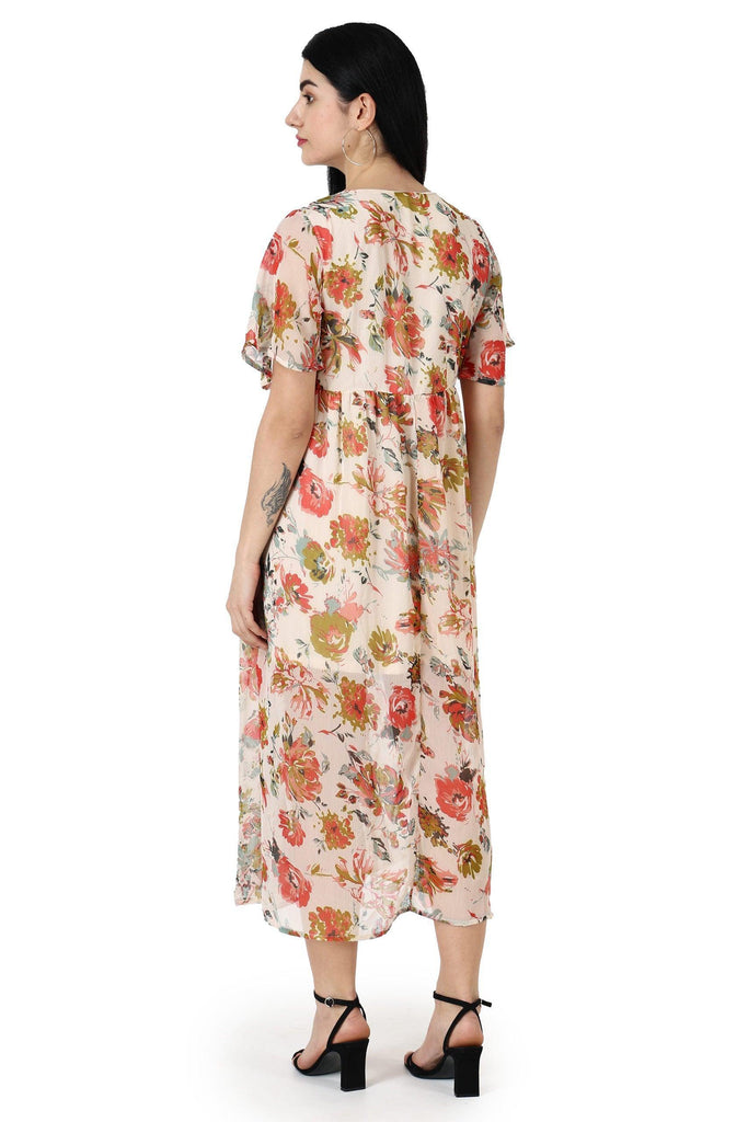 Model wearing Polyster Chiffon Maxi Dress with Pattern type: Floral-5