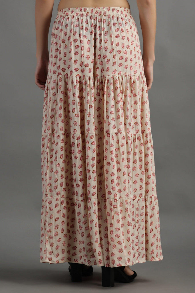 Model wearing Viscose Crepe Maxi Skirt with Pattern type: Floral-6