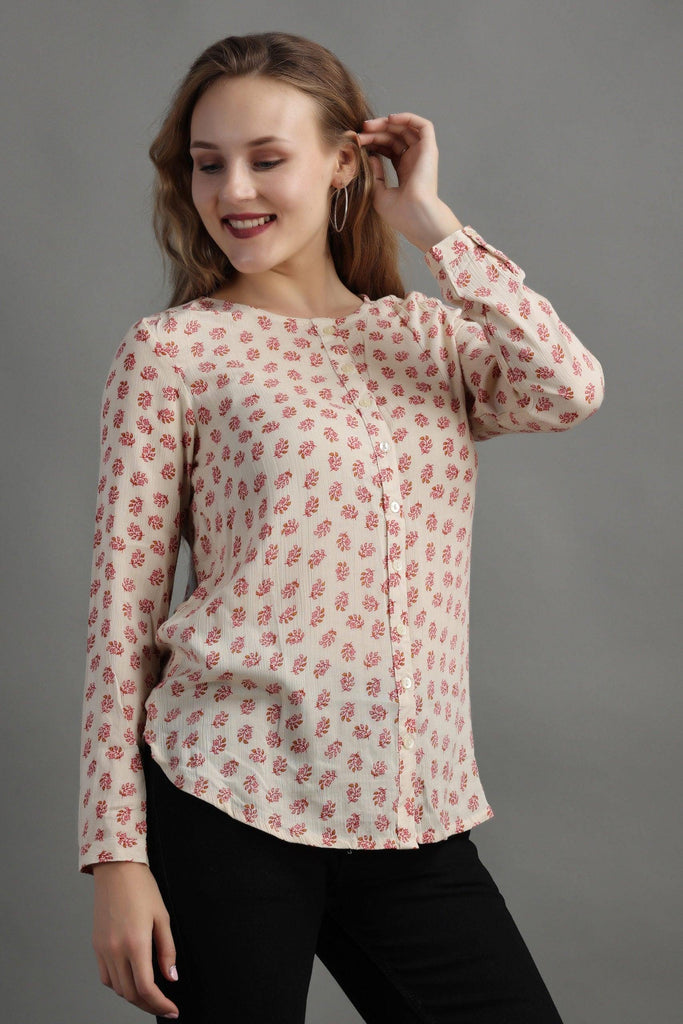 Model wearing Viscose Crepe Top with Pattern type: Floral-4