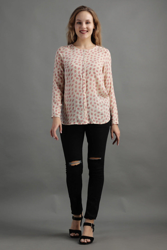 Model wearing Viscose Crepe Top with Pattern type: Floral-6