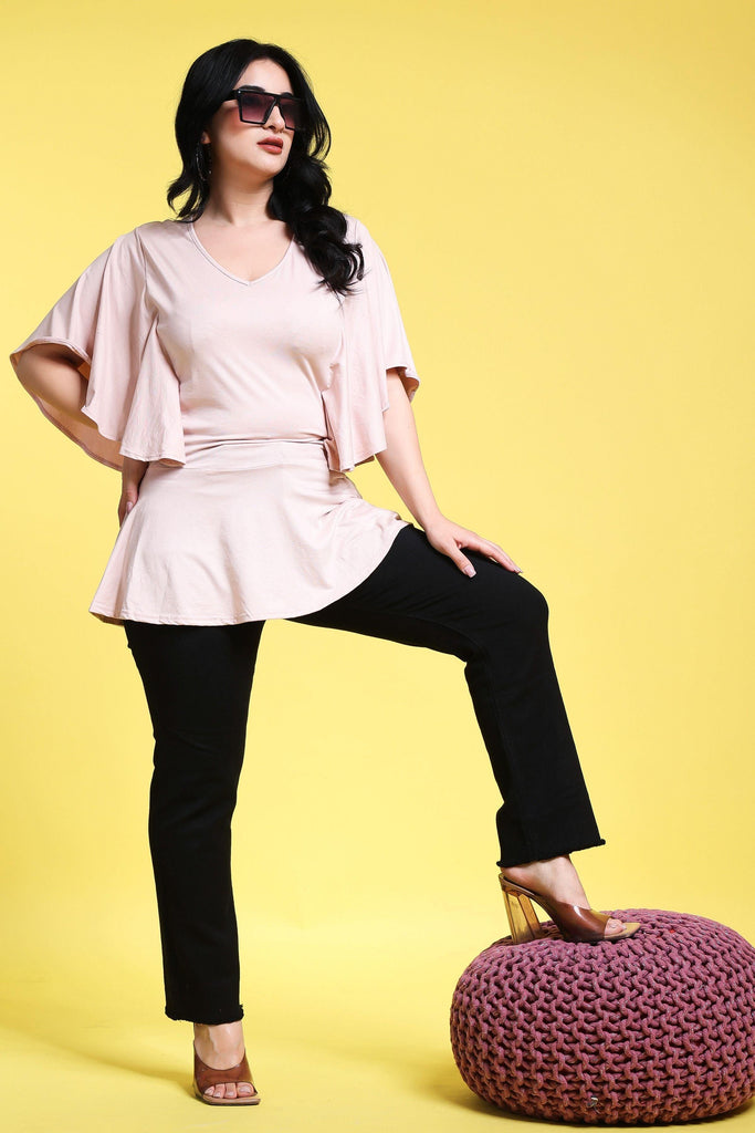 Model wearing Viscose Lycra Top with Pattern type: Solid-6