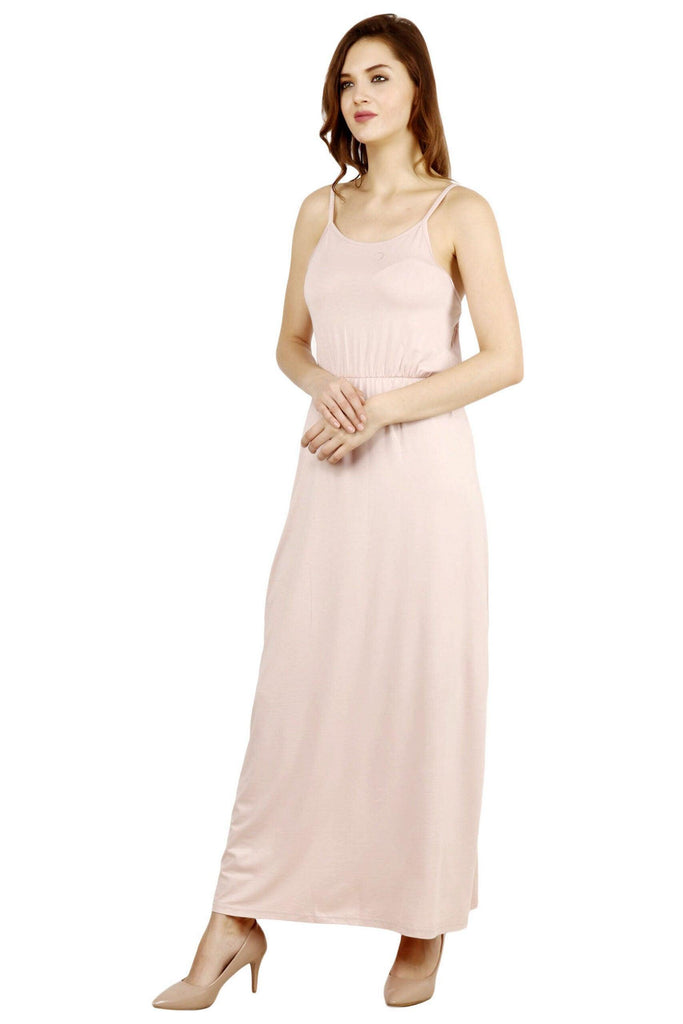 Model wearing Viscose Lycra Maxi Dress with Pattern type: Solid-4