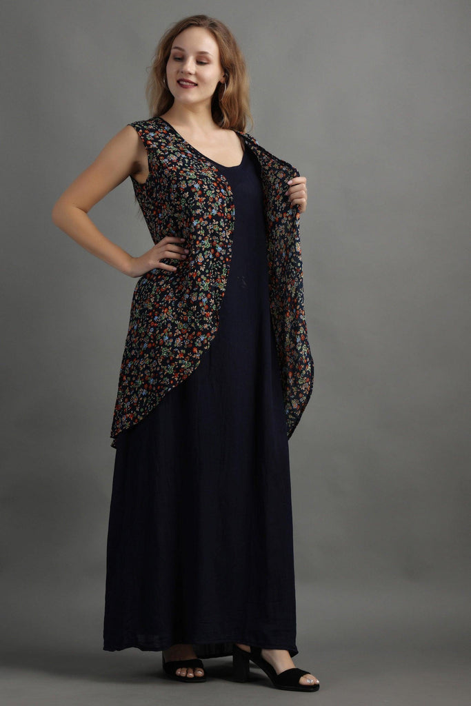 Model wearing Viscose Crepe Maxi Dress with Pattern type: Floral-1