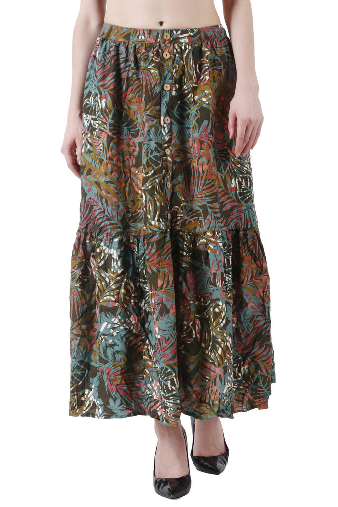 Model wearing Rayon Maxi Skirt with Pattern type: Floral-6