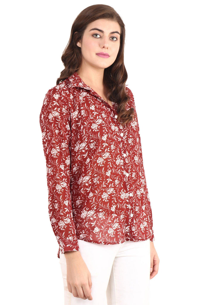 Model wearing Polyster Georgette Shirt with Pattern type: Floral-4
