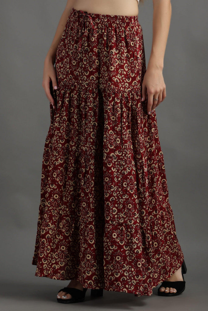 Model wearing Viscose Crepe Maxi Skirt with Pattern type: Floral-4