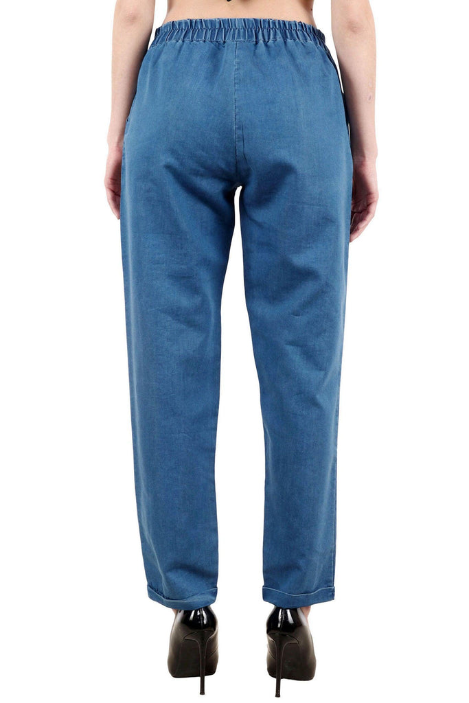 Model wearing Cotton Trousers with Pattern type: Solid-2