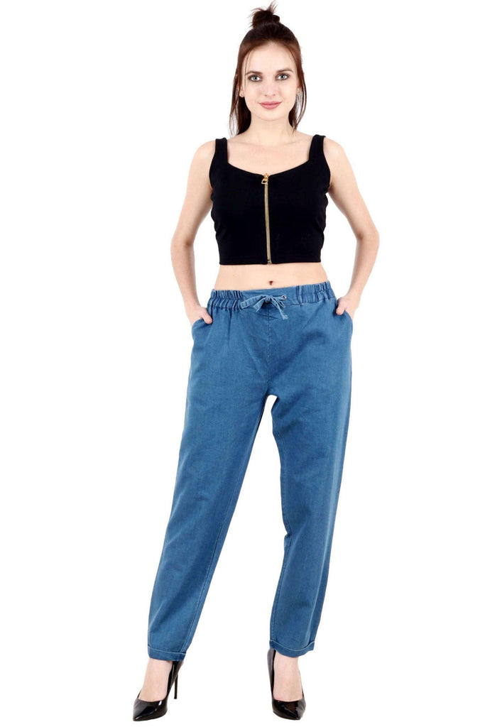Model wearing Cotton Trousers with Pattern type: Solid-3